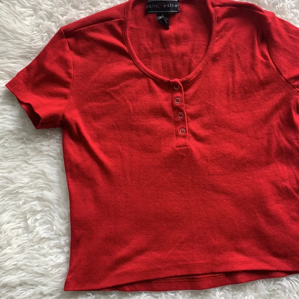 Vintage Polly Esther T-shirt read ribbed 2000s cute - Picture 3 of 3